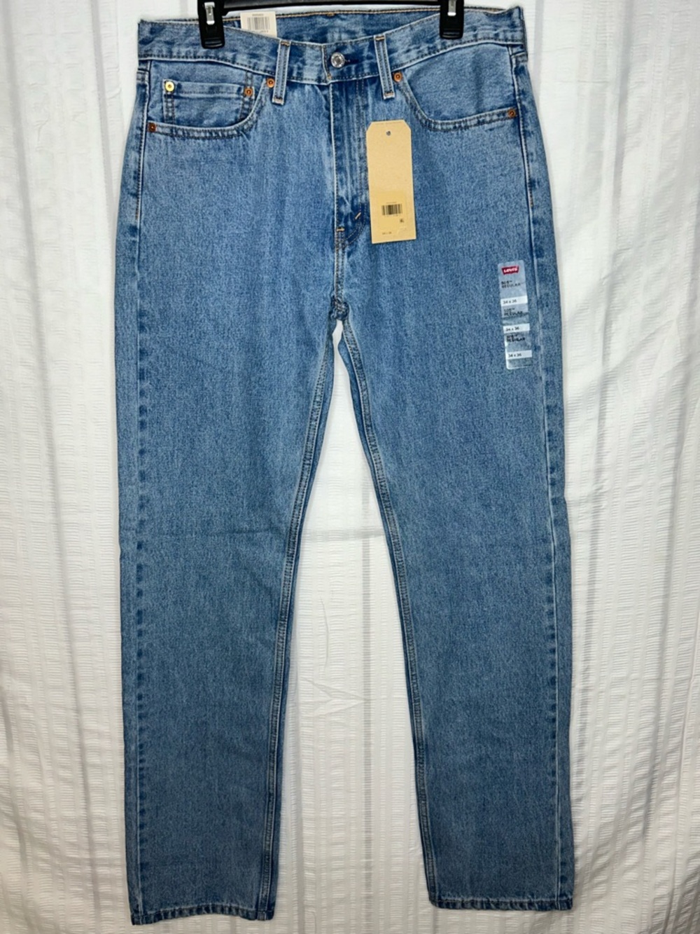 Levis Jeans Mens 34x36 Blue 505 Regular Straight Light Wash Stretch Denim New